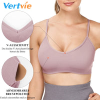 1 x RAW Customer Returns Vertvie women s 2 3 4 pack basic comfortable bra sports spaghetti strap bralette without underwire seamless padded with spaghetti bra top low support bra EU S Tag M, black white light grey purple  - RRP €36.29