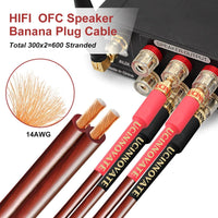 1 x RAW Customer Returns WOWLED HiFi OFC Speaker Cable with Banana Plugs, 2X 3m Gold Plated Banana Plugs Male to Male 600 Strands 14AWG for Audio Speakers HiFi Systems Home Theater 3m  - RRP €31.99