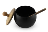 1 x RAW Customer Returns GoCraft Sugar Bowl with Wooden Lid and Spoon for Home and Kitchen, Drum Shape Matte Black Finish  - RRP €20.15