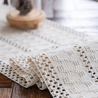 1 x RAW Customer Returns Weldomcor Beige Macrame Table Runner Boho Cotton Flax Table Runner with Tassels, Rectangular Crochet Lace Mesh Tablecloth for Kitchen Vintage Farmhouse Bohemian Wedding Tabletop Decor, 30x240cm - RRP €20.2