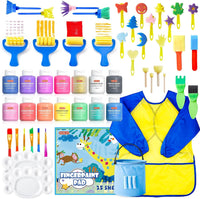 1 x RAW Customer Returns Shuttle Art Washable Finger Paint Set, 53-piece children s paint set with 14 colored finger paints 60ml each , brush, coloring book, sponge, sponge spatula, palette, suitable for toddlers - RRP €33.05