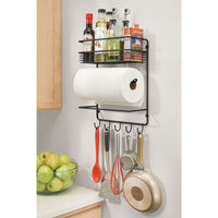 1 x RAW Customer Returns mDesign practical paper roll holder versatile metal wall shelf for kitchen and pantry with deep wire basket and four hooks black - RRP €25.99