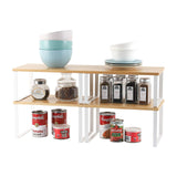 1 x RAW Customer Returns Nandae Set of 4 Kitchen Shelf Storage for Kitchen Cabinet, Plate Rack for Worktop and Kitchen Cabinets Shelf Insert Pull Out Stackable Storage Rack Made of Bamboo - RRP €31.46