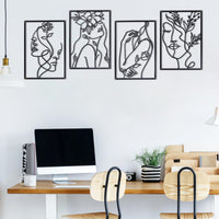 1 x RAW Customer Returns XIAOMAGG Pack of 4 Metal Wall Art Decor, 40 cm Black Metal Wall Art Single Line Art Drawing Minimalist Abstract Female Woman Modern Wall Sculptures Black 4 Pieces  - RRP €38.35