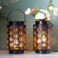 1 x RAW Customer Returns JHY DESIGN Set of 2 Metal Candle Holders Hanging Metal Candle Lanterns with Handle for Patio, Garden, Walkway, Yard, Landscape, Park, Lawn Floral Pattern  - RRP €21.17