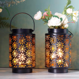 1 x RAW Customer Returns JHY DESIGN Set of 2 Metal Candle Holders Hanging Metal Candle Lanterns with Handle for Patio, Garden, Walkway, Yard, Landscape, Park, Lawn Floral Pattern  - RRP €21.17