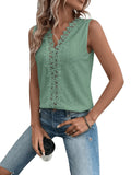 1 x RAW Customer Returns GORGLITTER Lace Tops Women s Tank Top with V Neck Lace Top Elegant T-Shirt with Eyelet Embroidery Summer Top Loose Mint Green L - RRP €26.21