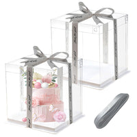 1 x RAW Customer Returns RHBHY 2 pieces cake box cake box 21 21 24cm cake box transparent cake transport boxes gift box transparent with base and ribbon for birthday dessert 21 21  - RRP €16.99