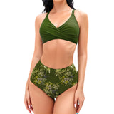 1 x RAW Customer Returns Mooncore Bikini Women Set, Push Up Crossover Bikini Top High Waist Tropical Print Bikini Swimwear Two Piece Swimsuit - RRP €30.24