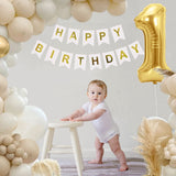 1 x Brand New QIUQI 1st Birthday Decoration Beige, 1 Year Decoration Birthday, Decoration 1st Birthday Baby, White Gold Beige Balloon and HAPPY BIRTHDAY Banner for Baby Shower Decoration - RRP €15.02