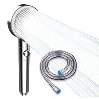 1 x Brand New Shower Set, High Pressure Hand Shower, Shower Head, Water Saving Booster, with Shower Hose, Powerful Shower with 4 Speed Adjustment Silver  - RRP €13.02