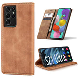 1 x RAW Customer Returns AFARER Simple Style Wallet Phone Case Compatible with Samsung Galaxy S21 Ultra 5G Folding Leather Case Shockproof Protection with Card Holder Stand - Brown - RRP €18.14