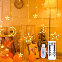 1 x RAW Customer Returns Curtain Light Star Moon Window Lights Decoration Fairy Lights for Bedroom Living Room Warm White 3.5 Meter USB Remote Control  - RRP €52.37