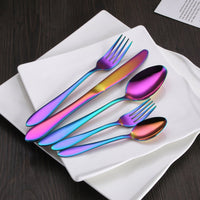 1 x RAW Customer Returns HOMQUEN 30 Piece Rainbow Color Cutlery Set, Stainless Steel Titanium Colorful Plated Dinnerware Set, Dinner Knife Fork Teaspoon Silverware Flatware Set, Service for 6 Colorful-30 Pieces  - RRP €36.98