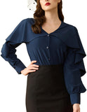 1 x Brand New Belle Poque Medieval Blouse Women Elegant Long Sleeve with Ruffles Festive Tops Party Wedding Tops Navy Blue M - RRP €27.6