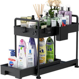 1 x RAW Customer Returns SOLEJAZZ 2 Tier Under Sink Organizer Under Bathroom Cabinet Storage Drawer Organizer with Hooks Hanging Cup Dividers Multipurpose Under Sink Shelf Organizer Black - RRP €40.58