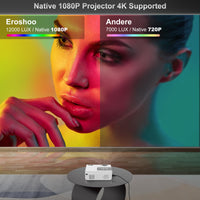 1 x RAW Customer Returns Eroshoo Projector Full HD, 5G WiFi Native 1080P Projector Support 4K, Bluetooth Home Theater Video Projector 12000 Lumen, Portable Film Projector, Mini Projector Compatible with HD USB Fire Stick TV Stick Phone - RRP €131.09