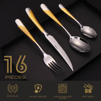 1 x RAW Customer Returns DAFFODILY luxury cutlery set 16-piece made of 18 10 stainless steel for 4 people with 2-in-1 steak knives - dishwasher safe, mirror finish, elegant gift box included. Signature Gold - 16 pieces  - RRP €50.4