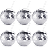 1 x RAW Customer Returns Nicunom 6 Pack 540 ml Disco Ball Cups with Lids and Straws Reusable Silver Disco Ball Cup Cocktail Cup Glitter Disco Bar Party Wine Drinking Tea Syrup Bottle - RRP €25.75