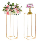 1 x RAW Customer Returns Nuptio Pack of 2 Gold Vases for Wedding Centerpiece Tables, Metal Flower Floor Vase Column Flower Stand, 80 cm High Geometric Flower Vase, Rectangular Flower Display Rack for Home Party Wedding - RRP €52.79