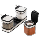 1 x RAW Customer Returns DEAYOU 3 Pack Glass Spice Jar with Tray, Transparent Spice Container with Lid and Spoon Made of 18 10 Stainless Steel, Kitchen Spice Container with Base, Salt, Pepper, Sugar, Storage Container - RRP €19.99