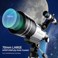 1 x RAW Customer Returns Telescope for Kids and Adults, 70mm Aperture Refractor Telescopes for Astronomy Beginners, Portable Travel Telescope with Cell Phone Adapter and Wireless Remote Control, Astronomy Gifts for Kids - RRP €77.96