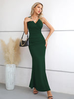 1 x RAW Customer Returns Laughido Cocktail Dress Wrap Dress Elegant Long Evening Dresses Women s Maxi Dress Party Dress Festive Bodycon Wedding Summer Dress Dark Green, Medium  - RRP €49.4