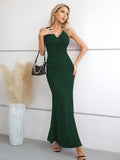 1 x RAW Customer Returns Laughido Cocktail Dress Wrap Dress Elegant Long Evening Dresses Women s Maxi Dress Party Dress Festive Bodycon Wedding Summer Dress Dark Green, X-Small  - RRP €48.99