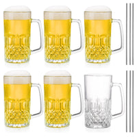 1 x RAW Customer Returns Frcctre 6 Pack 16oz Glass Beer Mug Large Beer Glasses with Handle and Stainless Steel Straws, Lead Free Crystal Drinking Glasses Water Cups for Beer Juice Drinks Bar - RRP €26.99