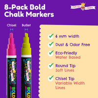 2 x RAW Customer Returns Chalky Crown Heavy Duty Chalk Markers - Erasable Markers - Chalk Pens for Chalkboards, Signs, Windows, Blackboards, Glass - Reversible Tip 8-Pack - Multi-Colour, 6 mm  - RRP €20.88