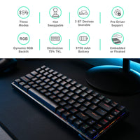 1 x RAW Customer Returns RK ROYAL KLUDGE RK84 Wireless Bluetooth 2.4Ghz 75 RGB Mechanical Gaming Keyboard, THREE Modes Connectable Keyboard with Hot-Swappable Quiet Linear Red Switch, Black - RRP €89.99