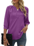 1 x RAW Customer Returns Bequemer Laden Summer Women s Shirt V-Neck T-Shirt 3 4 Sleeves and Button Chiffon T-Shirt Elegant Loose Top T Shirt Blouse, Purple, S - RRP €27.99