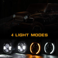 2 x RAW Customer Returns Pair 7 LED Work Light 200W 20000LM 4 Lenses Angel Eyes 3000K 6000K 4 Modes Lighting Round Black Lights LED Offroad Fire Cross DRL HI LO Beam for Wrangler JK TJ LJ CJ Ha-ley Hum-mer - RRP €173.98