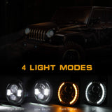 1 x RAW Customer Returns Kairiyard 7 LED Work Light 100W 10000LM 4 Lenses Angel Eyes 3000K 6000K 4 Modes Lighting Round Black Lights LED Offroad Fire Cross DRL HI LO Beam for Wrangler JK TJ LJ CJ Ha-ley Hum-mer - RRP €45.99