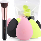 2 x Brand New Docolor 6 1 pieces makeup sponges with foundation brush flat top kabuki foundation brush professional beauty makeup blender, flawless for cream and powder, multi-colored makeup sponges - RRP €36.0