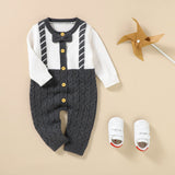 1 x Brand New Borlai Newborn Baby Boys Knitted Romper Long Sleeve Gentleman Bow Tie Winter Warm Sweater Outfit Set Navy Blue, 80 9-12 Months  - RRP €23.45