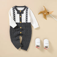 1 x Brand New Borlai Newborn Baby Boy Knitted Romper Long Sleeve Bow Tie and Warm Sweater Set for Winter 0-18M - RRP €22.8