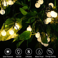 1 x RAW Customer Returns Solar fairy lights for outdoors, 18 m 160 LED fairy lights for outdoors solar with 8 modes crystal balls, waterproof outdoor fairy lights for garden, patio, balcony, wedding, party decorations warm white  - RRP €23.99