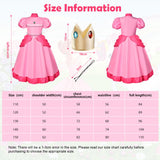 1 x RAW Customer Returns Aomig Princess Peach Costume for Girls, 2 Pcs Super Bros Pink Princess Dress Up with Crown 2 Hair Clips, Pink Princess Peach Outfit, Kids Fairy Peach Princess Dress for Cosplay Halloween - RRP €18.99