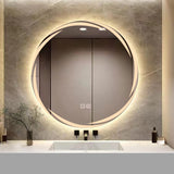 1 x RAW Customer Returns YOSHOOT 500mm Round Patterned Wall Bathroom Mirror with LED Light, Most Elegant Illuminated Cosmetic, 3 Color Dimmable, IP44 Turbine  - RRP €93.49