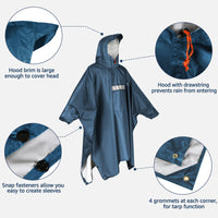 1 x RAW Customer Returns Anyoo Lightweight Waterproof Rain Poncho Rain Jackets with Sleeves Ventilated Multipurpose Raincoat with Hood Protective Blanket Shelter Tarp for Outdoor Camping Hiking Fishing, Steel Blue, One Size - RRP €24.19