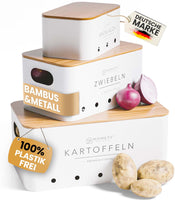 1 x RAW Customer Returns Homety potato storage box set of 3 - decorative kitchen - the ideal way for onion storage, potato storage and garlic storage white  - RRP €49.8