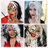 6 x Brand New Cruella Deville Costume Wig for Women Black and White Bob Wigs for Cruella with 1920s Red Gloves Women Cosplay Party Synthetic Wig R028 - RRP €115.2