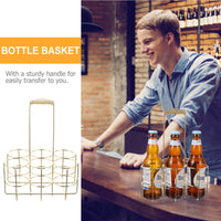 5 x Brand New Luxshiny Bottle Basket 8 Bottles Farmhouse Bottle - 6 Metal Drinks Bottle Wine Bottle Holder - Caddy with Handle for Christmas Home Bar Drinks Gold Bottle Carrier 6 Bottles Metal - RRP €102.5