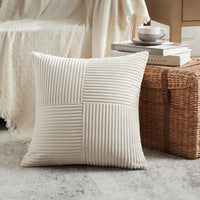 1 x RAW Customer Returns FDTERN Set of 2 Boho Corduroy Sofa Cushion Covers 30x30, Modern Soft Cross Pattern Decorative Cushion Covers for Sofa Bedroom, Light Beige - RRP €22.8