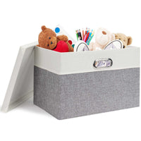 1 x RAW Customer Returns Febzoce Storage Box with Lid Small Foldable Fabric Storage Cube Basket Trash Can Organizer Light Gray White, Small, 34 x 25 x 18 cm, Pack of 3 - RRP €28.99