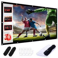 1 x RAW Customer Returns Projector screen 150 inches, 16 9 HD projector screen outdoor, projector screen, portable foldable projection screen with hook and rope for home, school, meeting, camping, home cinema 12 holes  - RRP €37.67