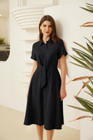 1 x RAW Customer Returns GRACE KARIN Women s Casual Lightweight Blouse Dress with Tie Belt Short Sleeve Button Down Casual Dress Summer Midi Dress Black M - RRP €46.27