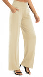 1 x RAW Customer Returns EXCHIC Women s Solid Color Loose Straight Cut Palazzo Pants High Waist Stretchy Lounge Pants with Pockets S, Sliver Mink  - RRP €28.21