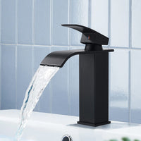 1 x RAW Customer Returns Faucet Bathroom Black Waterfall Basin Faucet Hevenaov Modern Waterfall Basin Faucets Cold and Hot Water Available Single Lever Mixer Faucet Wash Basin Made of Brass - RRP €34.52